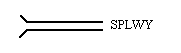 A horizontal double line, with a split or "tuning fork" shape at the left end, and the text "SPLWY" to the right of the lines.
