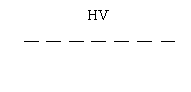 The text "HV" centered above horizontal, black dashed lines arranged in a straight sequence to indicate an elective transmission line 5kv or greater.