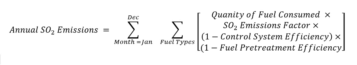 Equation for calculating the sulfur dioxide (SO2) emissions, using monthly data.