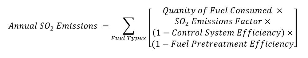 Equation for calculating the sulfur dioxide (SO2) emissions, using annual data.