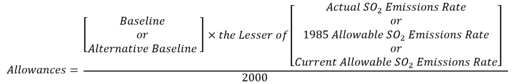 Equation for calculating the allowances for sulfur dioxide (SO2) emissions.