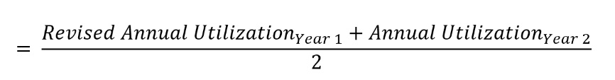 Equation for calculating the average utilization for the second year.
