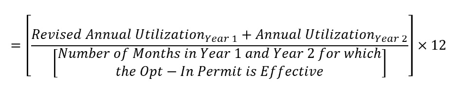 Equation for calculating the average utilization for the second year after opt-in.