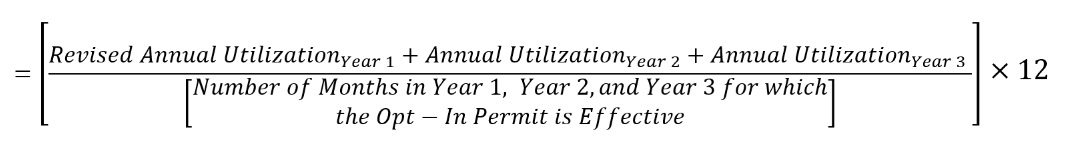 Equation for calculating the average utilization for the third year after opt-in.