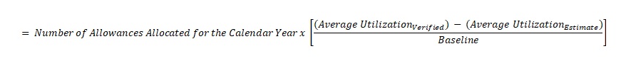 Equation for calculating the allowances credited for the calendar year in which the reduced utilization occurred.