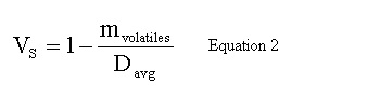 Equation for calculating the volume fraction of solids (Vs) in the batch, if the Vsis not supplied by the coating manufacturer.