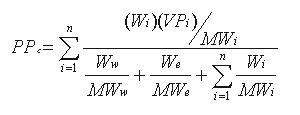 Equation for calculating the volatile organic compound (VOC) composite partial pressure for cleaning solutions.