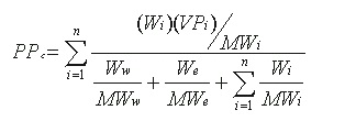 Equation for calculating the volatile organic compound (VOC) composite partial pressure for solvents.