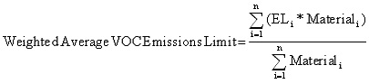 Equation for calculating the weighted average VOC emissions limit for all open molding operations and the weighted average VOC emissions limit for all centrifugal casting operations.