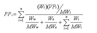 Equation for calculating the VOC composite partial vapor pressure.