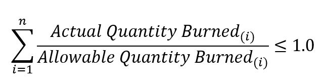 Equation for calculating compliance with the allowable quantity burned from multiple stacks.