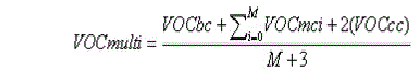 Equation for calculating the volatile organic compound (VOC) content of a multi-stage topcoat.