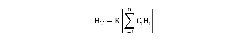 Equation for calculating the net heating value of the gas being combusted in a flare.
