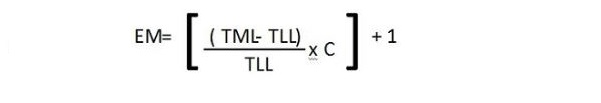 To calculate an EM, first subtract the TLL from the TML. This difference is then divided by the TLL. Multiply this ratio by C and then add one.