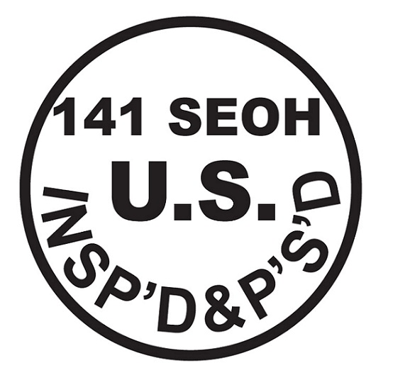 The format of the official inspection legend is shown at the size of one and three quarter inches. The required information is shown in all caps, inside the outline of a circle with the establishment number spelled out on the first line, the next line spells out "U.S.," the third line spells out "INSP'D&P'S'D" which follows along the inside bottom of the circle.
